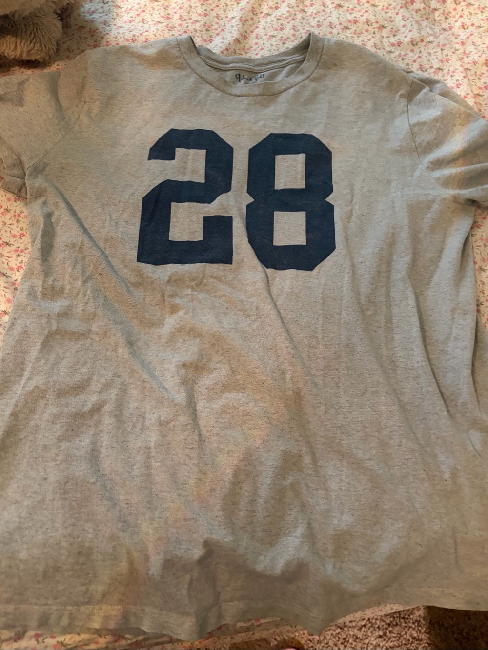 Brandy Melville Gray Short-Sleeve Tee with Navy '28'